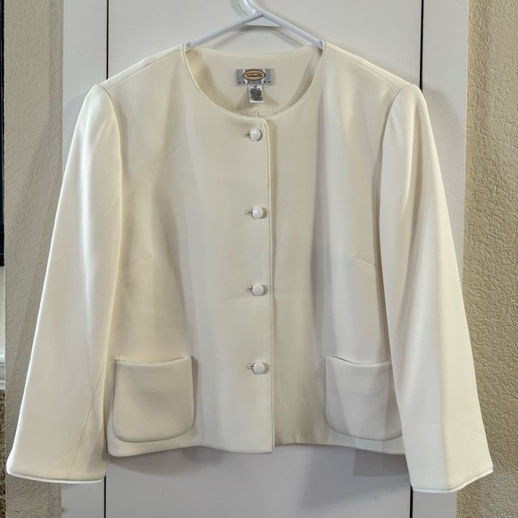 Vintage Talbots Petites Sheath Dress and Blazer Set Cream Size 12 Office Siren - Picture 5 of 12